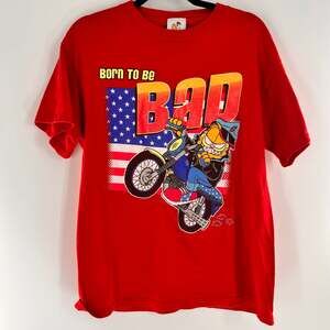 vintage 90s Garfield the Cat motorcycle American flag Born to be bad graphic tee